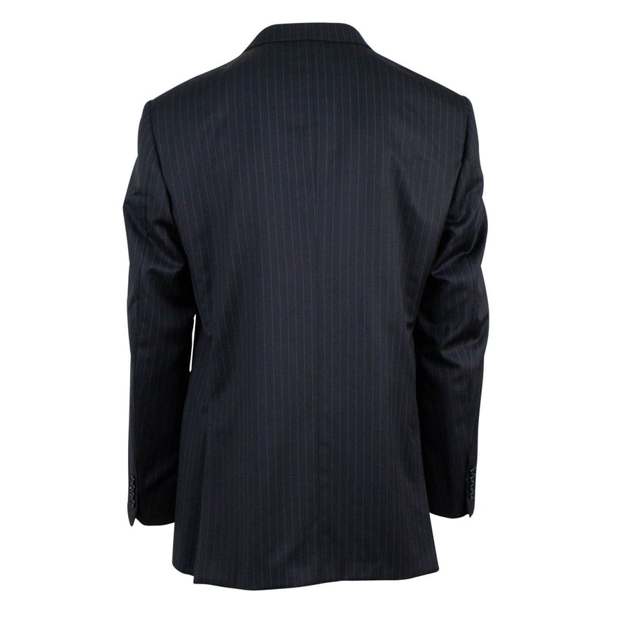 Pin Striped Wool Three Button Suit - Black