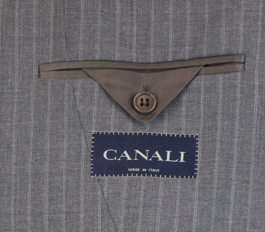 Drop 4 Striped Wool 3 Button Suit - Gray