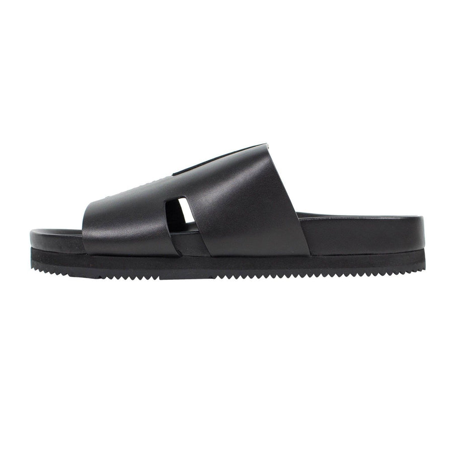 Leather Slide Sandals - Black