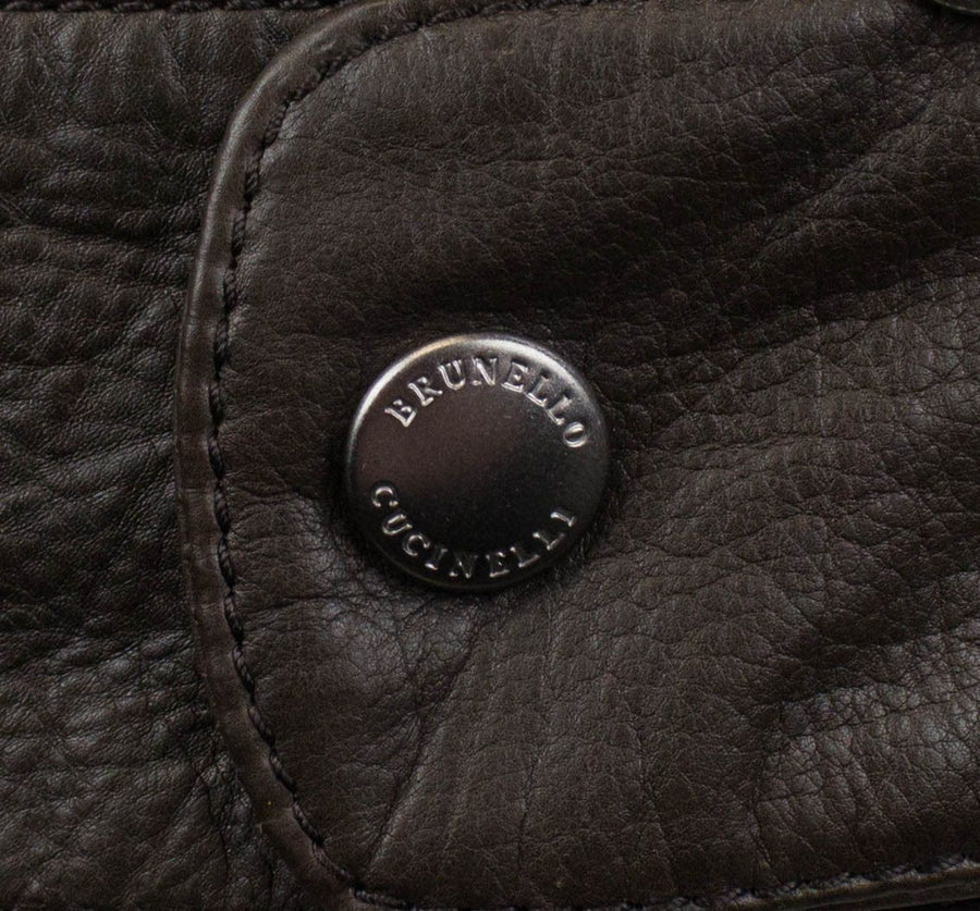 BRUNELLO CUCINELLI Brown Leather Zip-Up Jacket