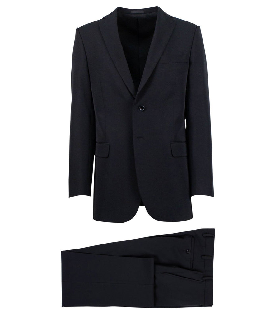 Polyester Solid Two Button Suit - Black