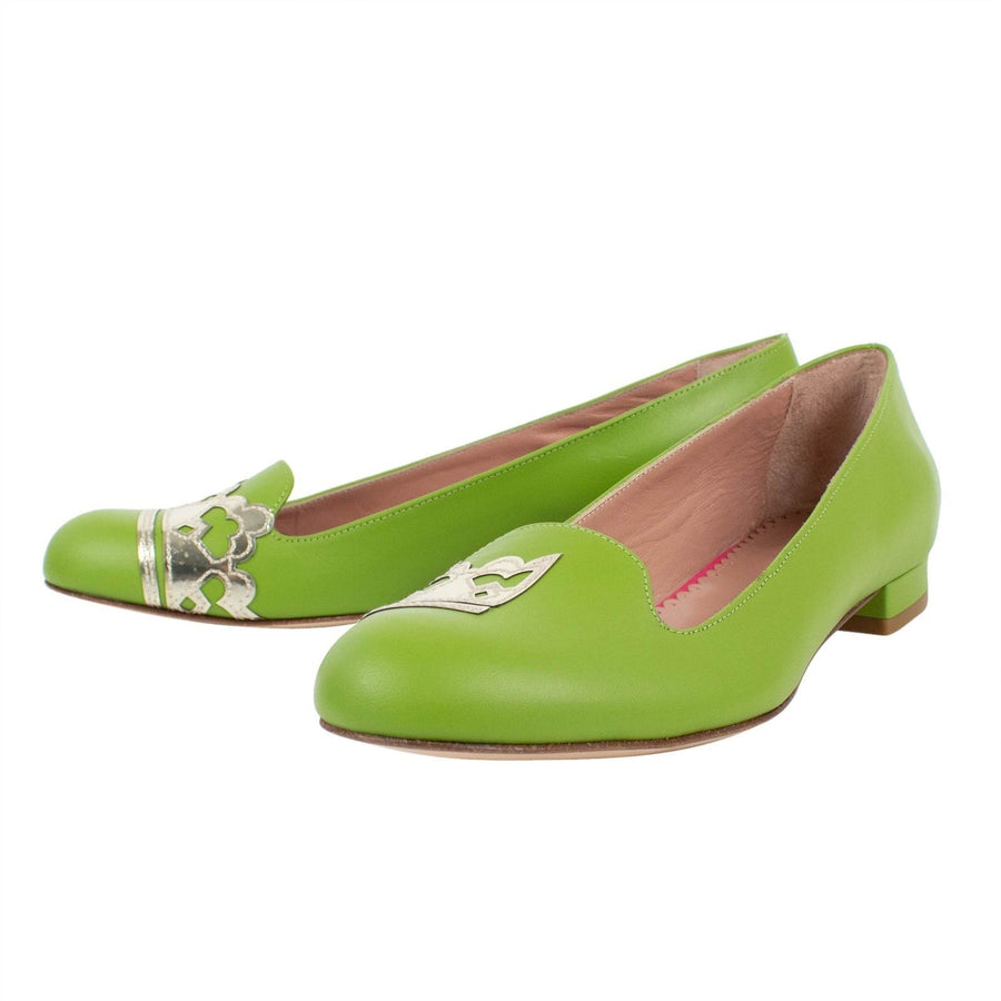 Leather Applique Loafer Flats - Green