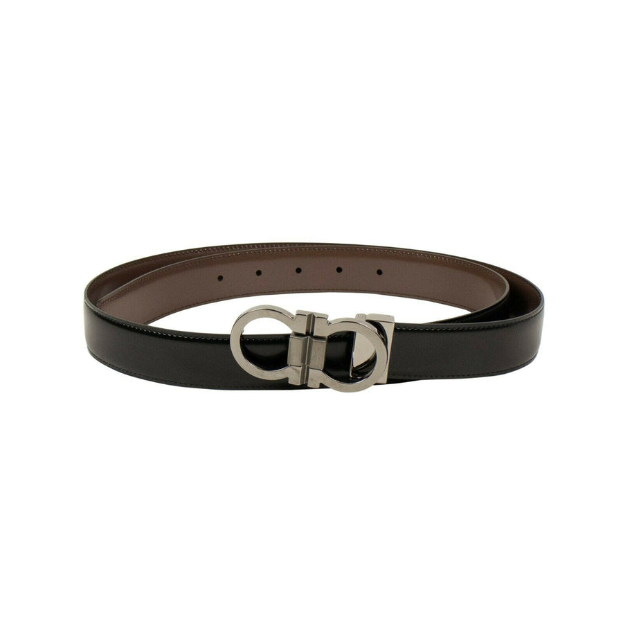 Leather 'Gancini' Belt - Black/Brown