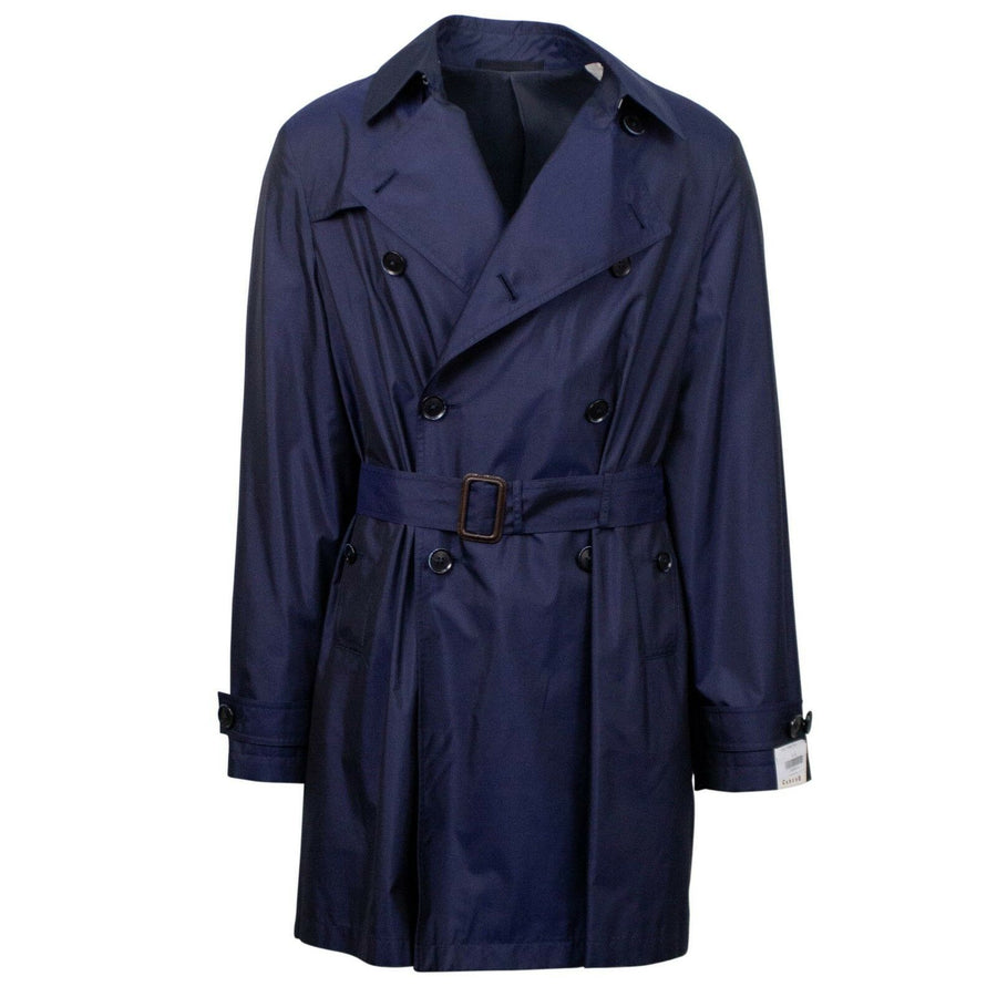 Silk Double Breasted Trench Coat - Navy Blue