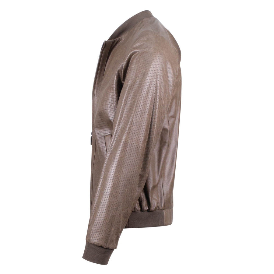 Light Brown Leather Bomber Jacket