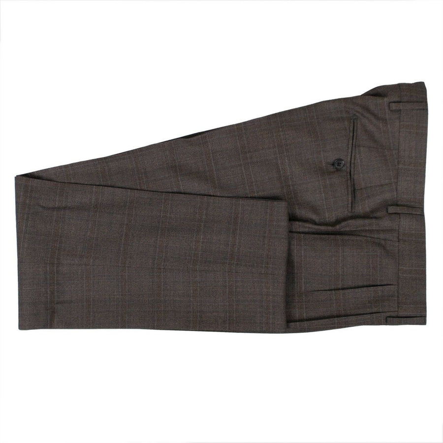 Drop 8 Windowpane Check Wool 3 Roll 2 Button Slim Fit Suit - Brown