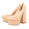 Intrecciato Platform Block Heel Pumps - Nude