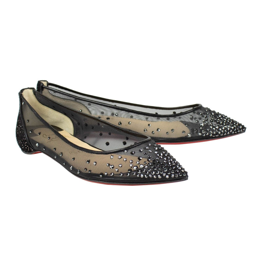 Follies Strass Studded Mesh Flats - Black