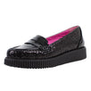 Leather Glitter Thick Sole Penny Loafer Flats - Black