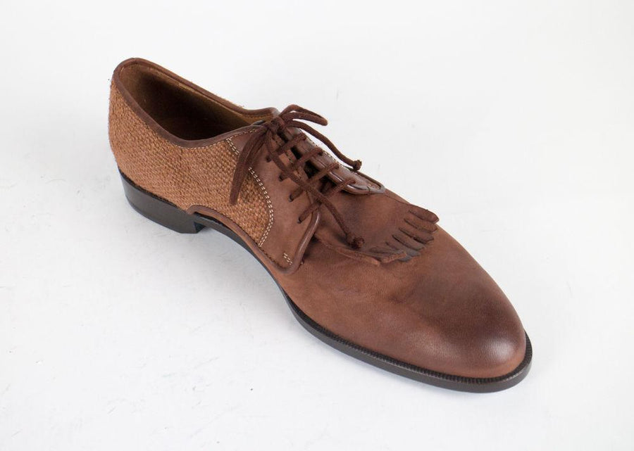 Wool & Leather Tweed Fringe Oxfords - Brown
