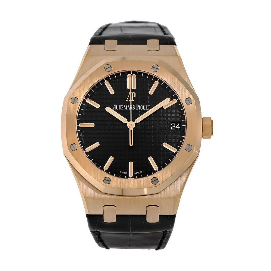 Audemars Piguet Royal Oak Rose Gold Black Strap Watch 15500OR.OO.D002CR.01