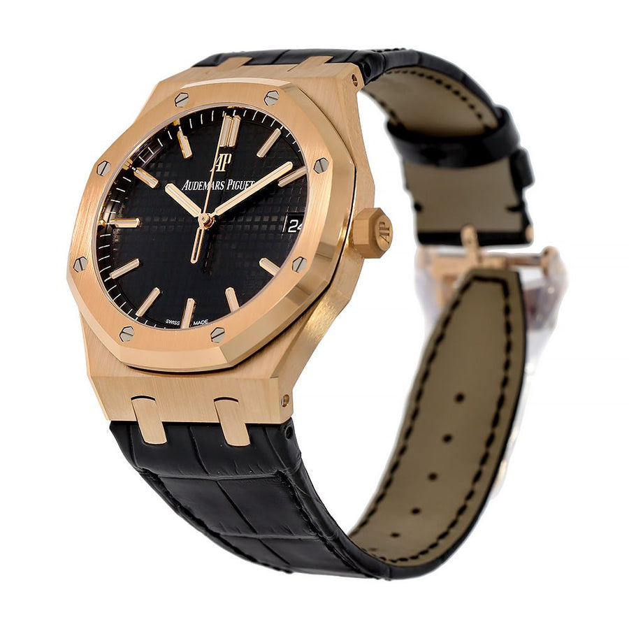 Audemars Piguet Royal Oak Rose Gold Black Strap Watch 15500OR.OO.D002CR.01
