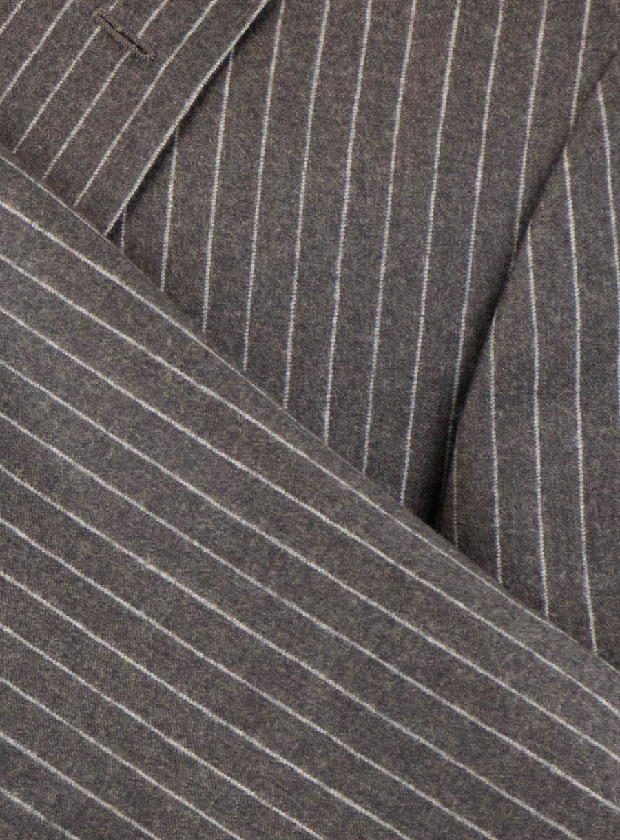 Striped Wool 2 Button Suit - Brown