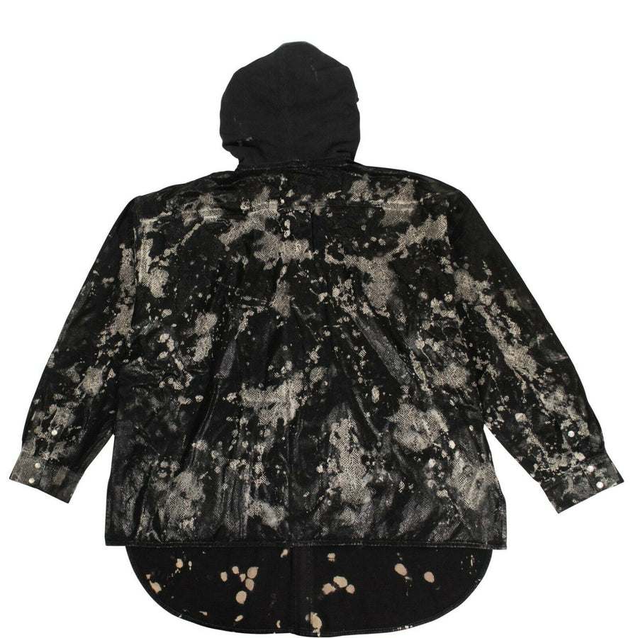 Hooded Python Print Denim Overshirt Top - Black