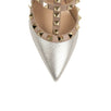 Metallic Leather Rockstud Caged Pumps - Silver / Blush