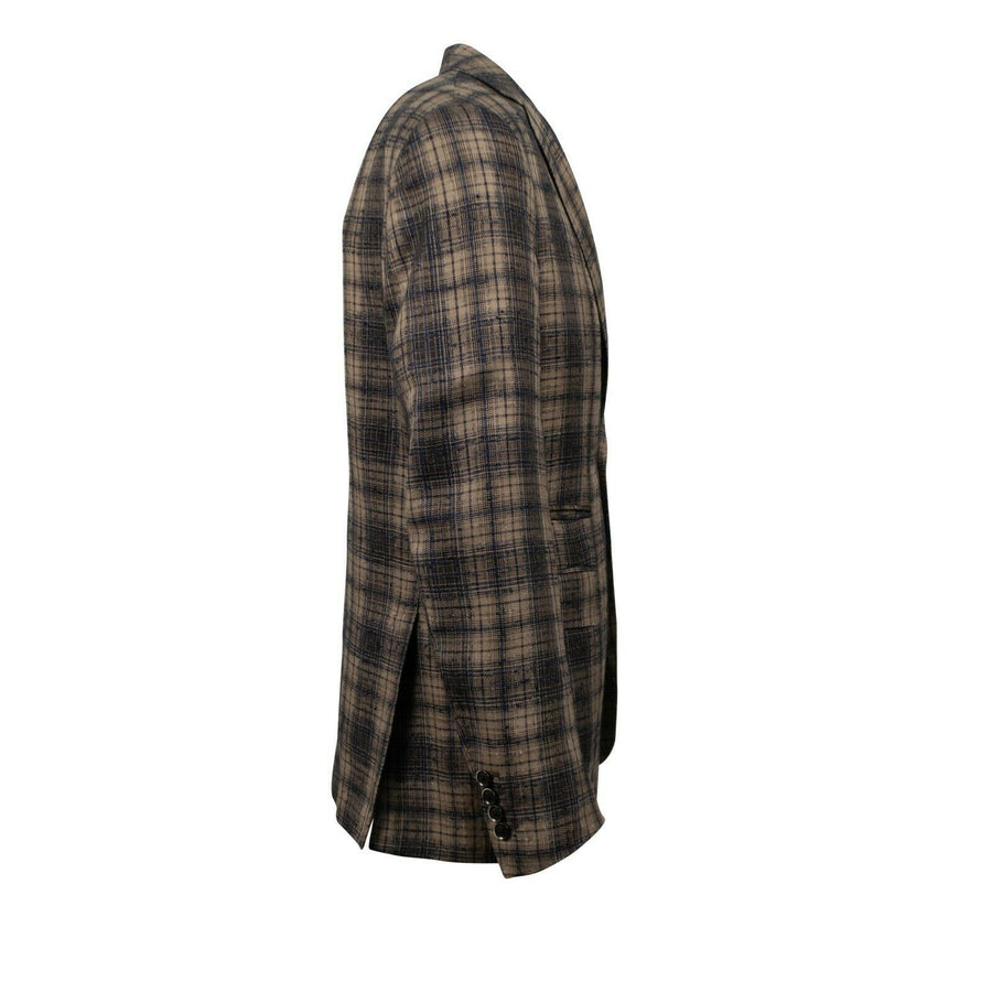Drop 8 Plaid Two Button Silk Blend Sport Coat - Brown