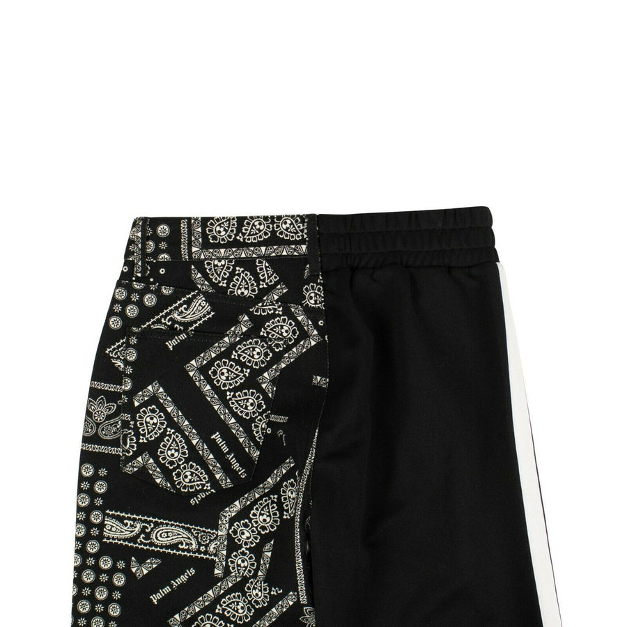 Split Bandana Denim Classic Track Pants - Black