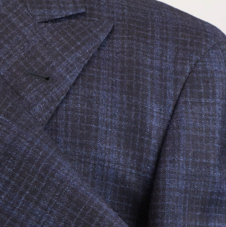 Checked Cashmere Blend Double Breasted Sport Coat - Blue