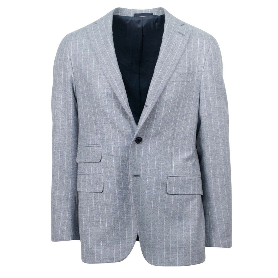 Drop 7 Pin-Striped Wool 3 Roll 2 Button Slim/Trim Fit Suit - Light  Gray