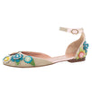 Raffia Floral Adorned Ankle Strap Flats - Beige / Multi