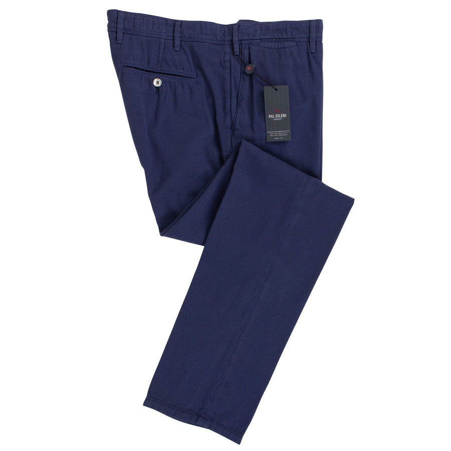 Blue Cotton Blend Pants