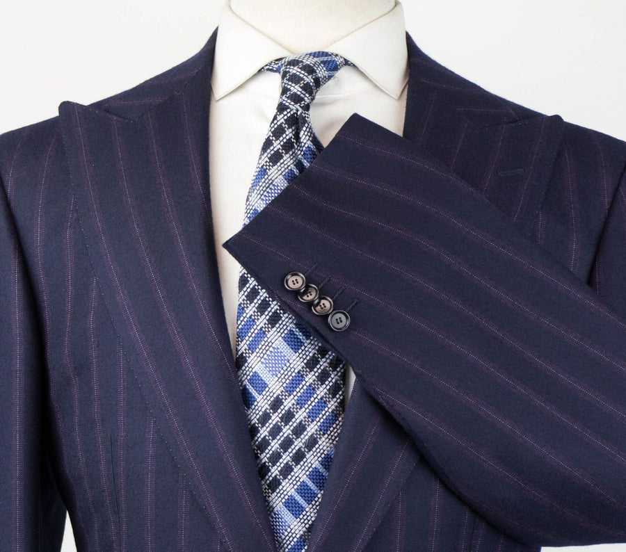 Drop 7 Thick Striped Cashmere Blend Suit - Navy / Purple