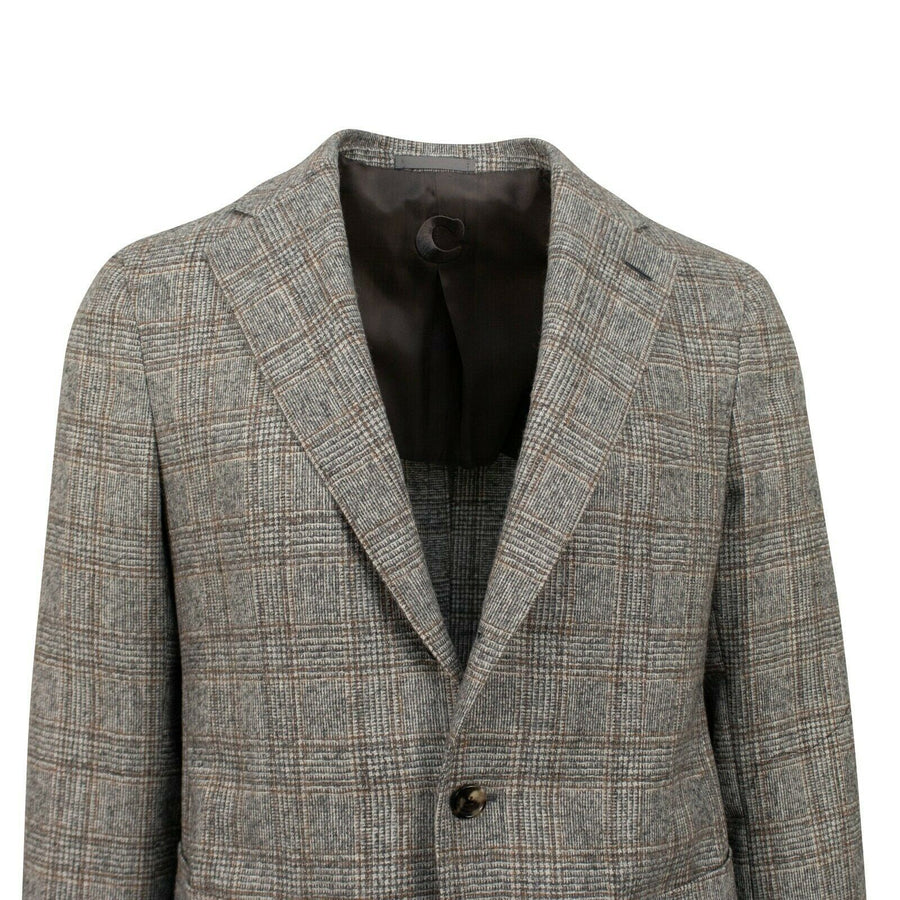 Drop 6 Plaid 3 Roll 2 Button Wool Blend Sport Coat - Brown / Gray