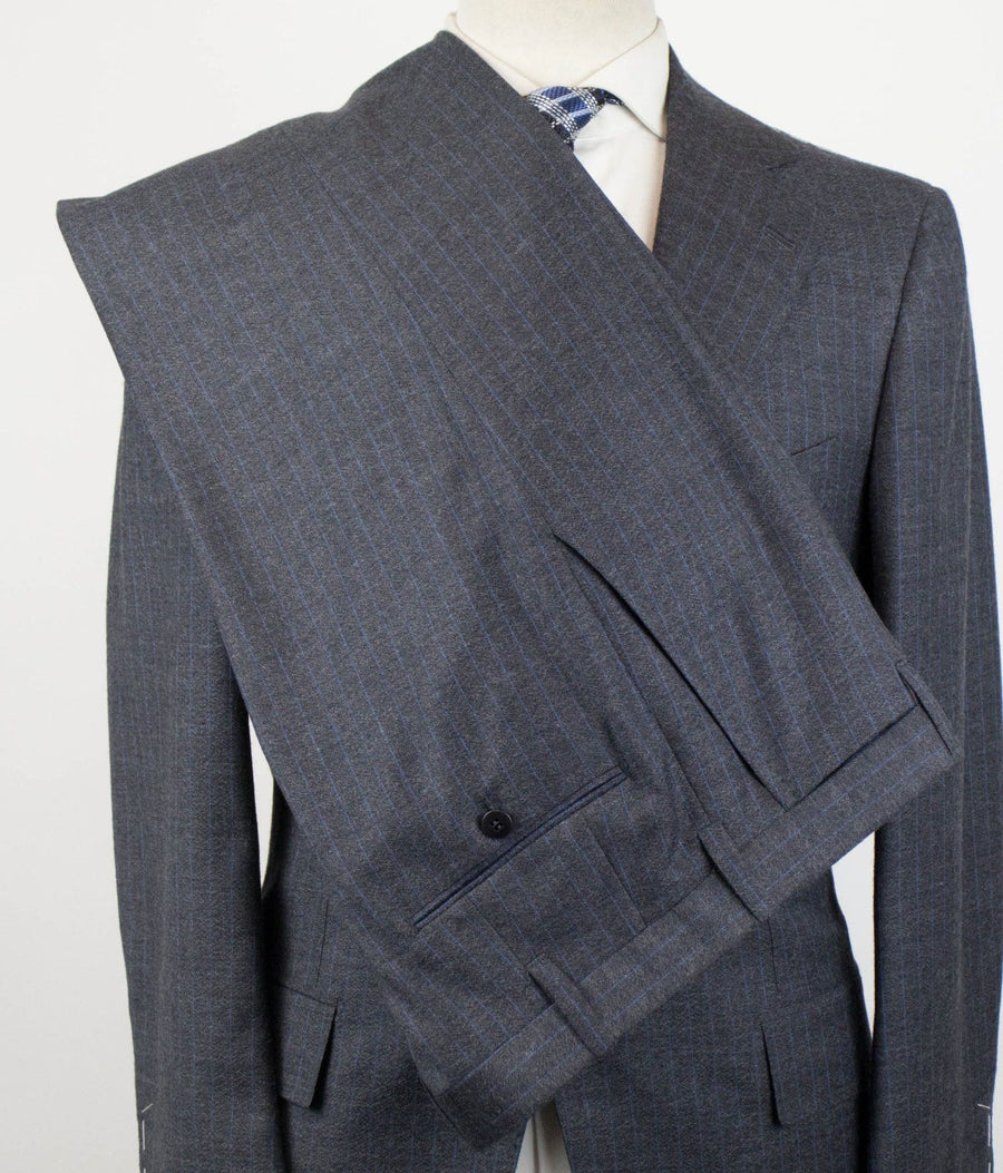 Drop 7 Pin Striped Wool 3/2 Button Suit - Gray / Blue