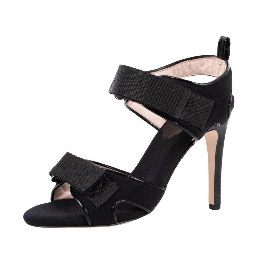 Suede Velcro Strap Sandal Pumps - Black