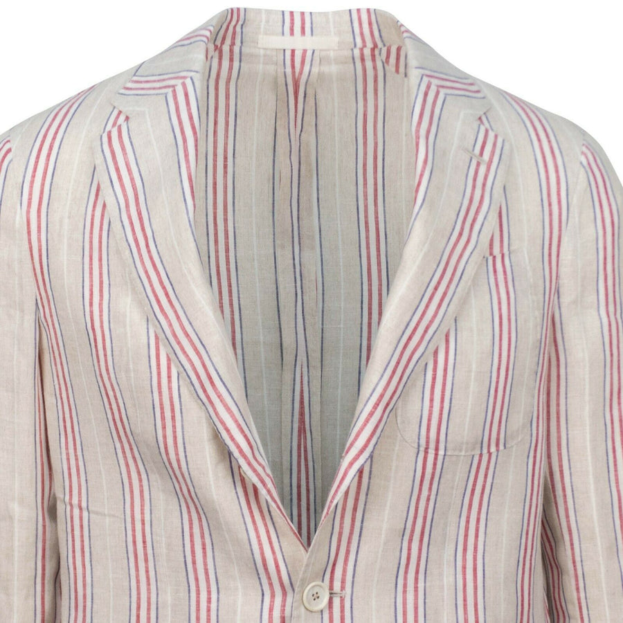 Drop 9 Striped Linen 3 Roll 2 Button Sport Coat - Beige