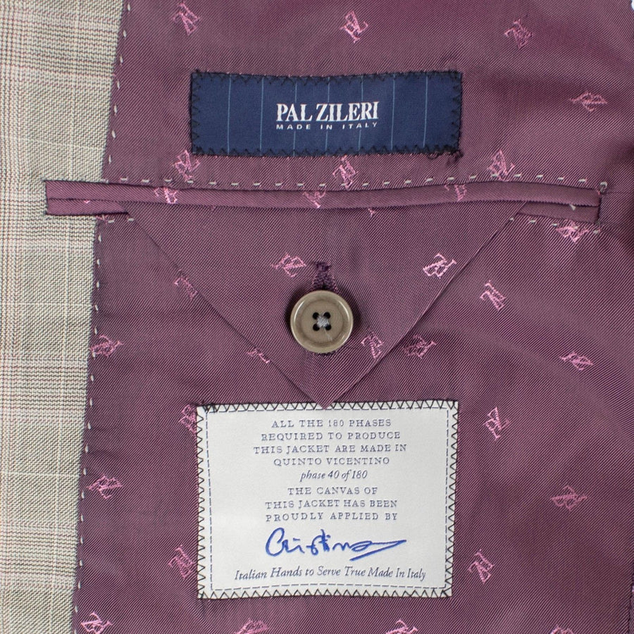 Drop 7 Plaid Two Button Suit - Beige