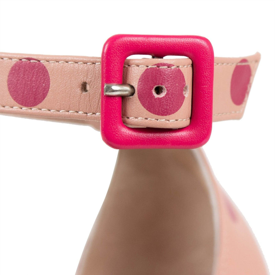 Leather Polka Dot Ankle Strap Pumps - Pink