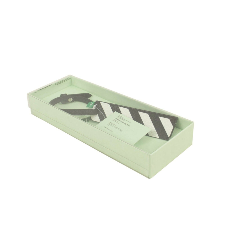 Diagonal Leather Travel Tag - Black And White