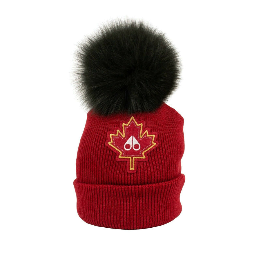 Women's Maple-Leaf Toque Pom Pom Hat - Red