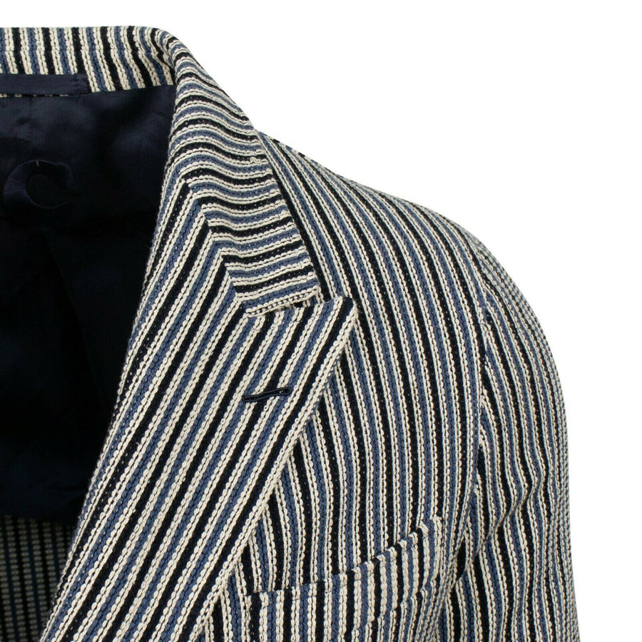 Striped Cotton Double Breasted Sport Coat - Blue