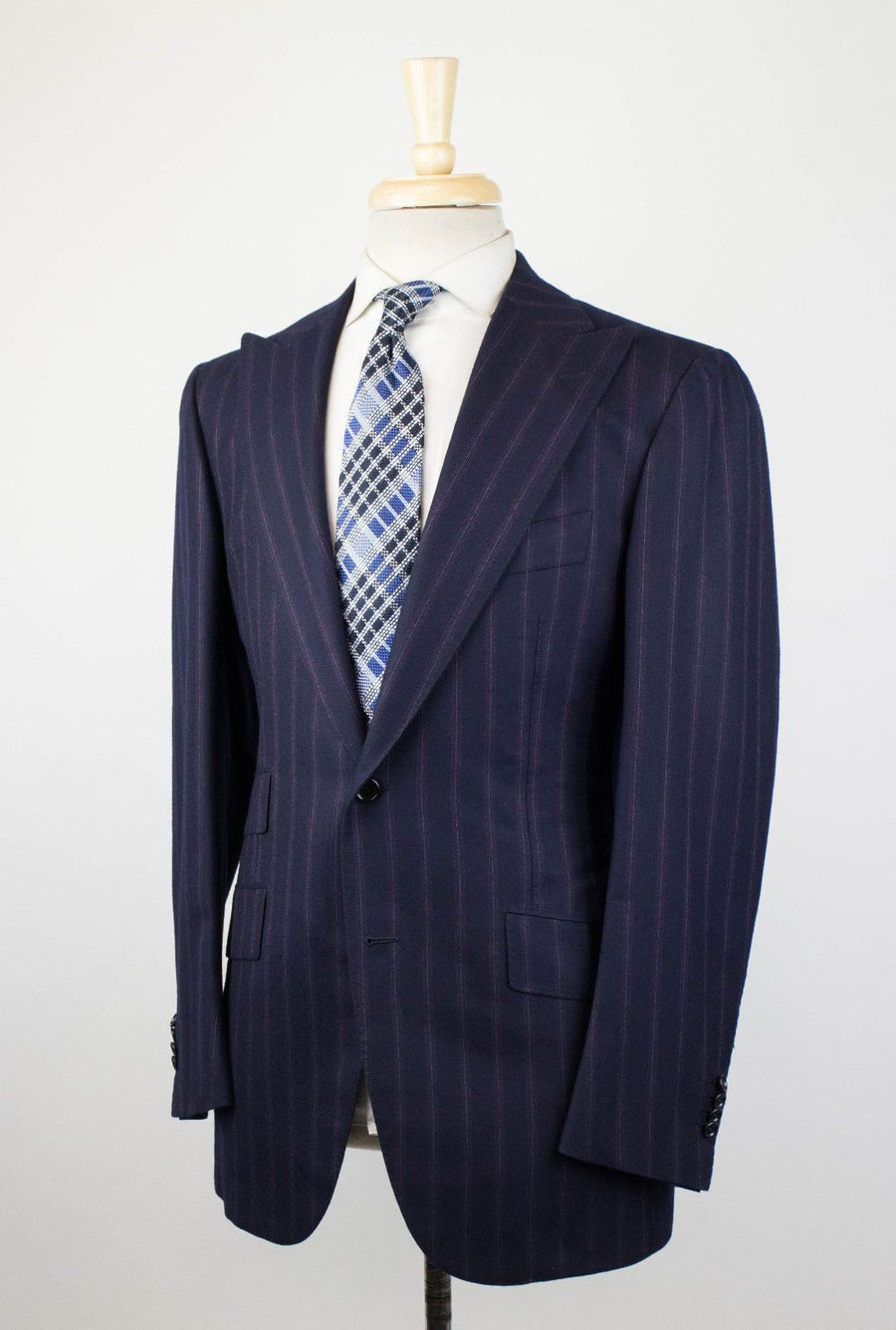 Drop 7 Thick Striped Cashmere Blend Suit - Navy / Purple
