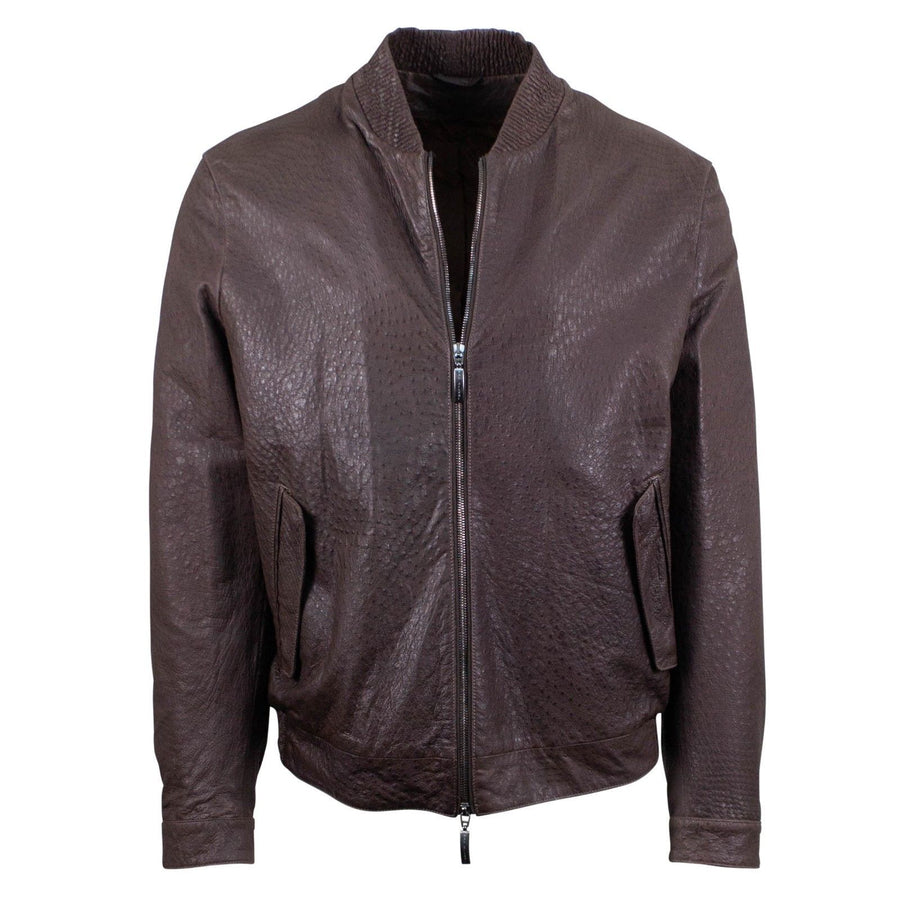 Ostrich Zip Up Leather Sport Coat - Brown