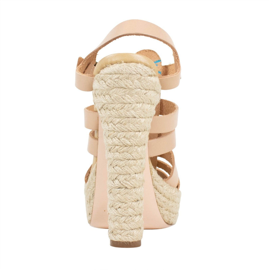 Leather & Raffia Strappy Pumps - Nude