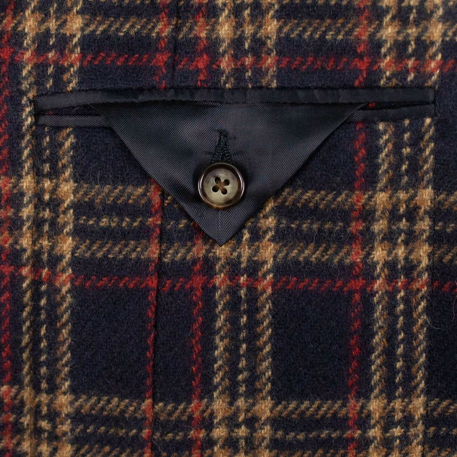Drop 7 Plaid 3 Roll 2 Button Wool Sport Coat - Navy Blue