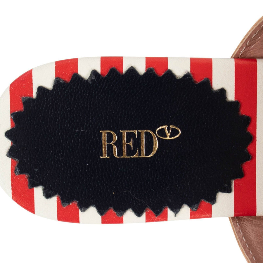 Leather Striped Ankle Strap Sandal - Navy / Red / White