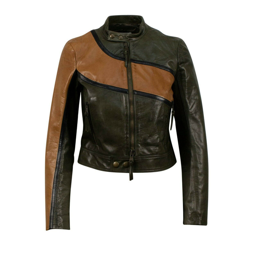 Big Star Design Leather Biker Jacket - Green