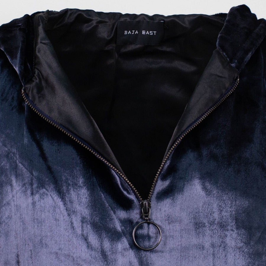 Velour Half Zip Pull Over Hoodie - Navy