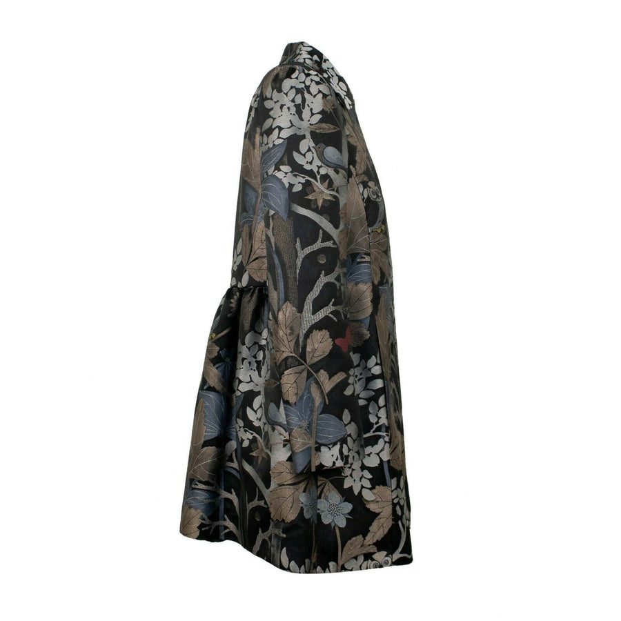 Floral And Owl Print Jacquard Coat - Gray