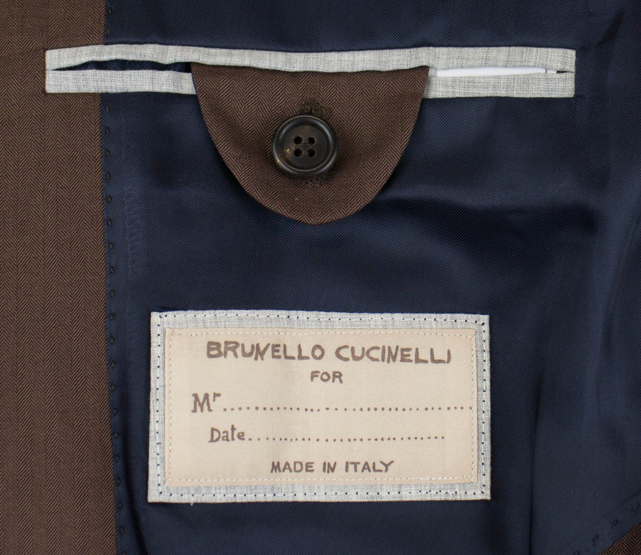 Herringbone Wool Blend 3/2 Button Suit - Brown