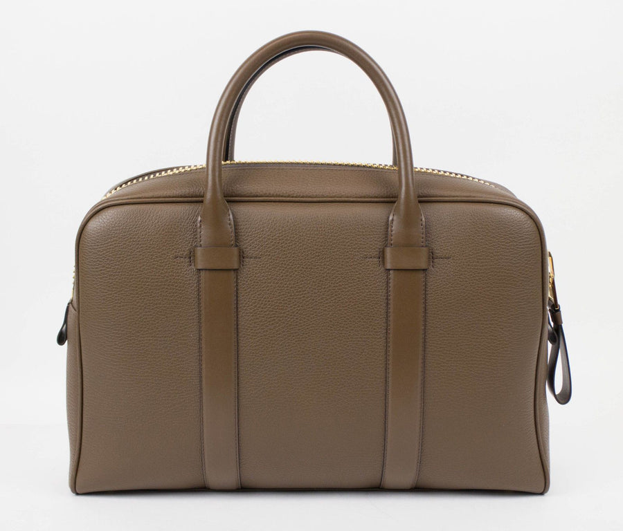 Medium Buckley Trapeze Pebbled Leather Briefcase Bag - Light Brown