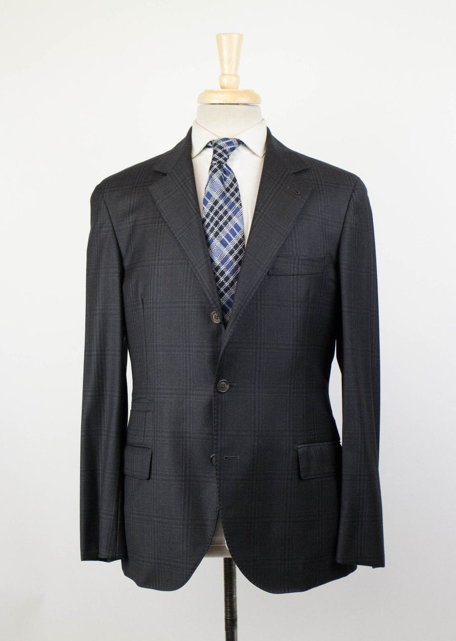 Plaid Wool 3/2 Button Sport Coat - Gray