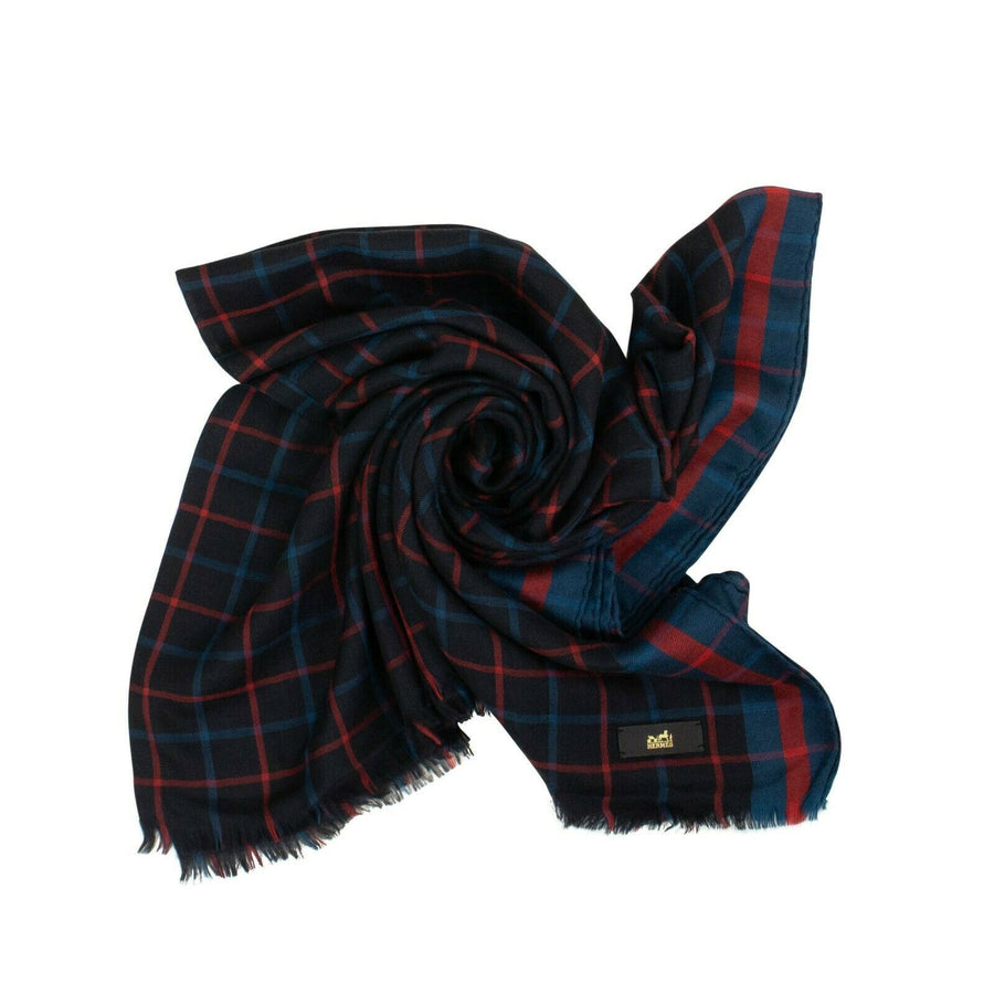 Cashmere Scotland Tartan Print Shawl Scarf - Navy / Red