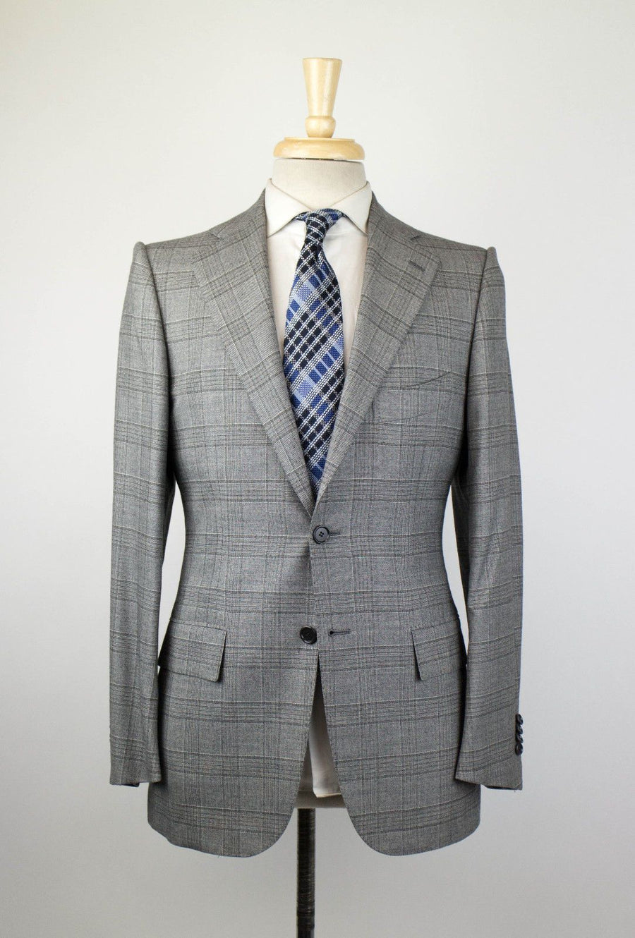 Drop 7 Plaid Wool 2 Button Suit - Light Gray