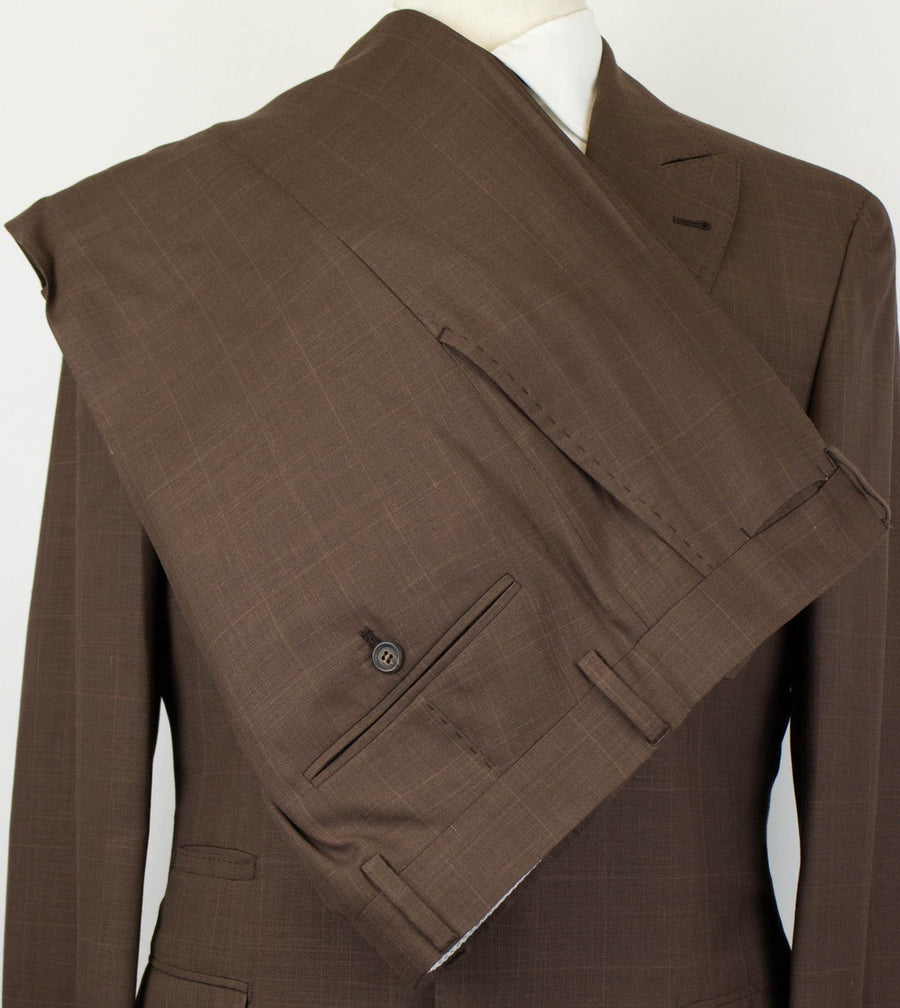 Checked Wool Blend 3 Roll 2 Button Suit - Brown