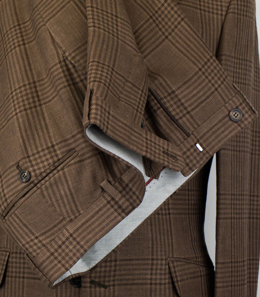 Glen Plaid Wool Blend 3 Roll Button Suit - Brown